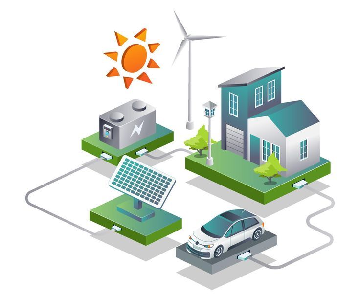 This may contain: an image of solar energy in the house and car on land with sun above it